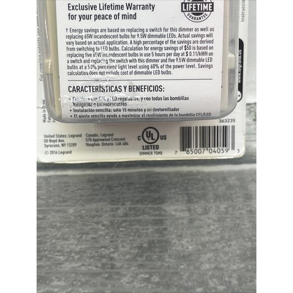 Legrand Pass & Seymour Wide Slide Dimmer Single Pole WSCL450TCCCV4. {3}. - Picture 8 of 13